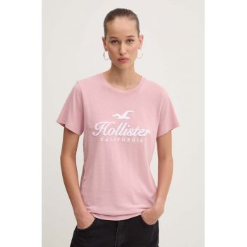 Hollister Co. tricou din bumbac femei, culoarea roz, KI357-3284