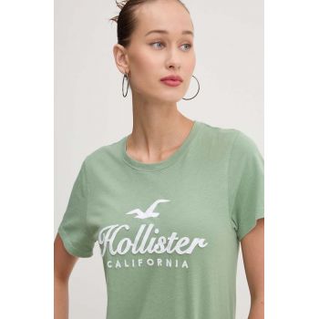 Hollister Co. tricou din bumbac femei, culoarea verde, KI357-3284