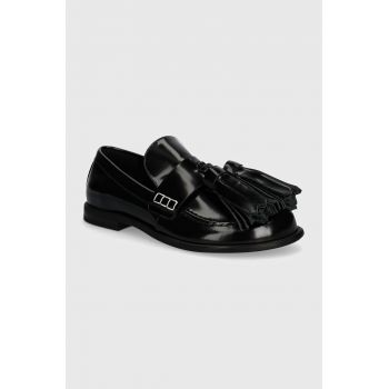 JW Anderson mocasini de piele Tassel femei, culoarea negru, cu toc plat, ANW43002A