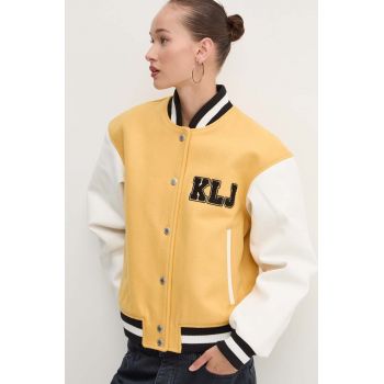 Karl Lagerfeld Jeans jacheta bomber din lana culoarea galben, de tranzitie, 245J1503