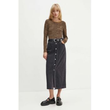 Levi's fusta jeans culoarea negru, midi, drept, 000MI