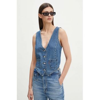 Levi's vesta jeans femei, culoarea albastru marin, un singur rand de nasturi, A8749