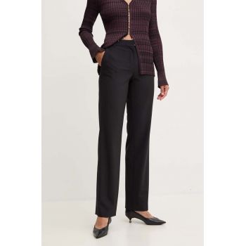 Luisa Spagnoli pantaloni din lana OLMETO culoarea negru, drept, high waist, 541321