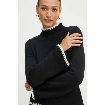 Luisa Spagnoli pulover de lana MONET femei, culoarea negru, light, cu turtleneck, 58404