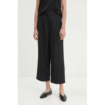 Marc O'Polo pantaloni din amestec de in DENIM culoarea negru, drept, high waist, 5000000189