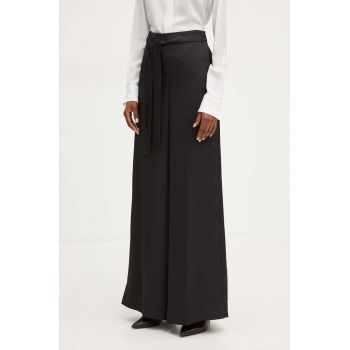 Marella pantaloni femei, culoarea negru, lat, high waist, 2423136341200