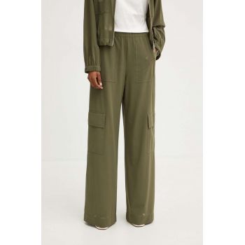 MAX&Co. pantaloni femei, culoarea verde, lat, high waist, 2426786011200