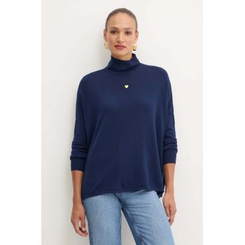 MAX&Co. pulover de lana femei, culoarea albastru marin, light, cu turtleneck, 2428369964200