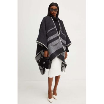 Max Mara Leisure poncho de lana culoarea gri, călduros, 2426736038600