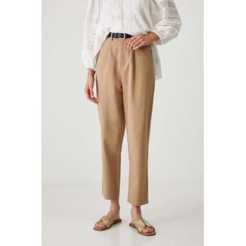 Medicine pantaloni femei, culoarea bej, fason chinos, high waist