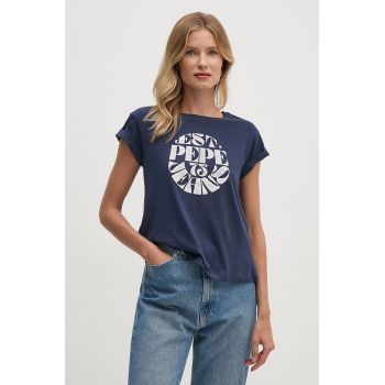 Pepe Jeans tricou din bumbac ELVIA femei, culoarea albastru marin, PL505881