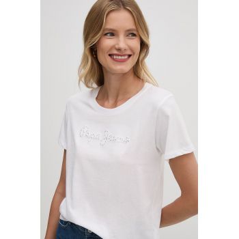 Pepe Jeans tricou din bumbac ESPE femei, culoarea alb, PL505896