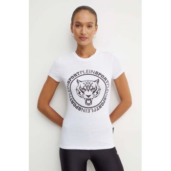 PLEIN SPORT tricou din bumbac femei, culoarea alb, FADC WTK3366 SJY001N