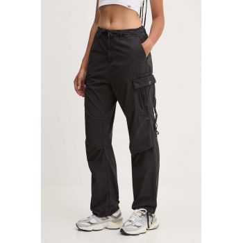 Superdry pantaloni de bumbac culoarea negru, drept, high waist, W7011070A-02A