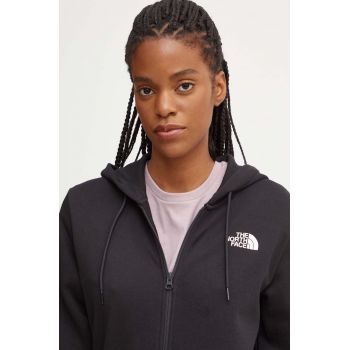 The North Face bluza Simple Dome Full Zip Hoodie femei, culoarea negru, cu glugă, cu imprimeu, NF0A89EWJK31