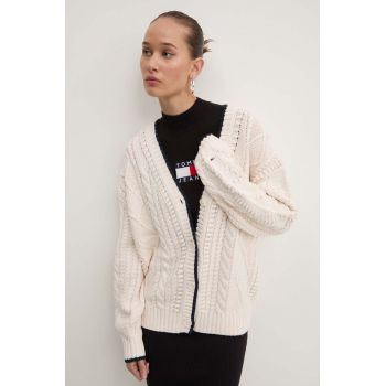 Tommy Jeans cardigan femei, culoarea bej, light, DW0DW18521