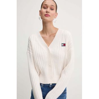 Tommy Jeans cardigan femei, culoarea bej, light, DW0DW18529