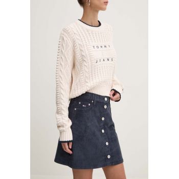 Tommy Jeans fusta din velur culoarea albastru marin, mini, evazati, DW0DW18533