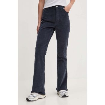 Tommy Jeans pantaloni de catifea cord culoarea albastru marin, evazati, high waist, DW0DW18502