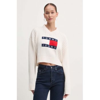 Tommy Jeans pulover femei, culoarea bej, light, DW0DW18528