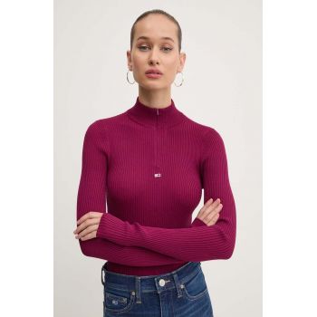 Tommy Jeans pulover femei, culoarea violet, light, cu turtleneck, DW0DW18518