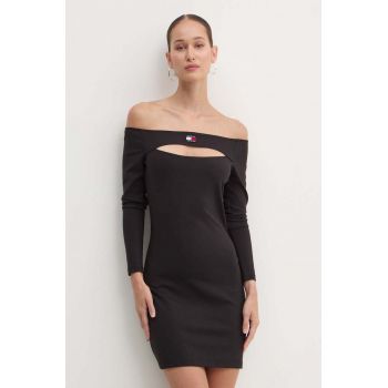 Tommy Jeans rochie culoarea negru, mini, mulata, DW0DW18461