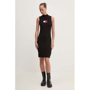 Tommy Jeans rochie culoarea negru, mini, mulata, DW0DW18607