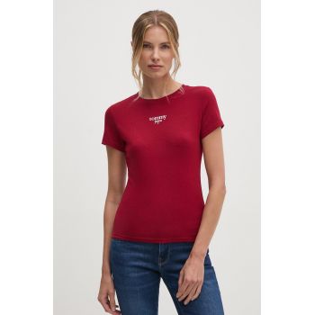 Tommy Jeans tricou femei, culoarea bordo, DW0DW18397