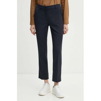 Weekend Max Mara pantaloni de lana culoarea albastru marin, mulata, high waist, 2425136051600