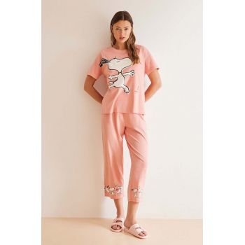 women'secret pijamale de bumbac Snoopy culoarea roz, bumbac, 3138521