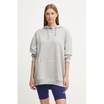 adidas Originals bluza femei, culoarea gri, cu glugă, melanj, IY7345