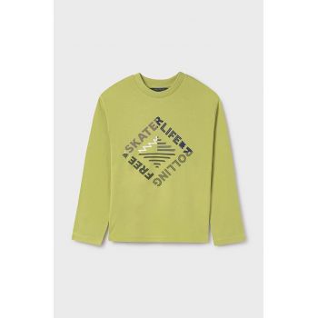 Mayoral longsleeve din bumbac pentru copii culoarea verde, cu imprimeu, 7086