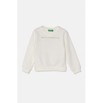 United Colors of Benetton hanorac de bumbac pentru copii culoarea alb, cu imprimeu, 3J70G10F8