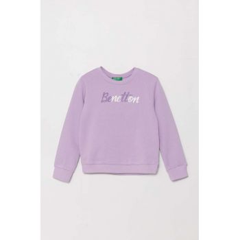 United Colors of Benetton hanorac de bumbac pentru copii culoarea violet, cu imprimeu, 3J70G10F8