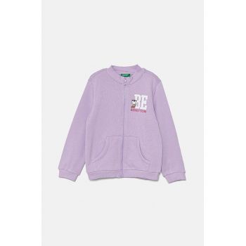 United Colors of Benetton hanorac de bumbac pentru copii culoarea violet, cu imprimeu, 3J70G5037