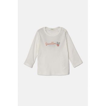 United Colors of Benetton longsleeve din bumbac pentru bebeluși culoarea alb, 3I9WA1057