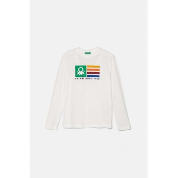 United Colors of Benetton longsleeve din bumbac pentru copii culoarea alb, cu imprimeu, 3I1XC10JN