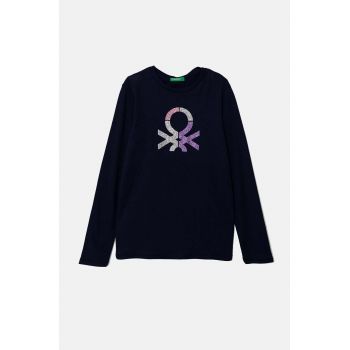 United Colors of Benetton longsleeve din bumbac pentru copii culoarea albastru marin, 3I9WC10JR