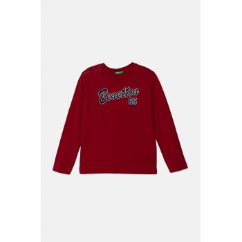 United Colors of Benetton longsleeve din bumbac pentru copii culoarea bordo, cu imprimeu, 3I1XC10JN