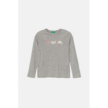 United Colors of Benetton longsleeve din bumbac pentru copii culoarea gri, 3I9WC10JR