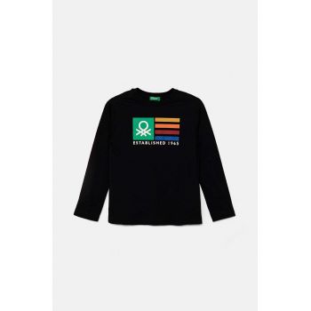 United Colors of Benetton longsleeve din bumbac pentru copii culoarea negru, cu imprimeu, 3I1XC10JN