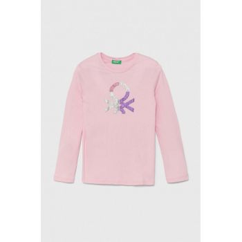 United Colors of Benetton longsleeve din bumbac pentru copii culoarea roz, 3I9WC10JR