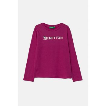 United Colors of Benetton longsleeve din bumbac pentru copii culoarea roz, 3I9WG10F7