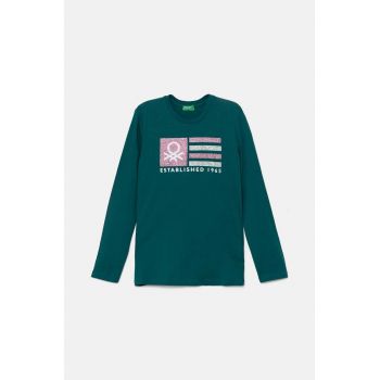 United Colors of Benetton longsleeve din bumbac pentru copii culoarea verde, 3I9WC10JR