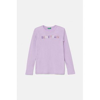 United Colors of Benetton longsleeve din bumbac pentru copii culoarea violet, 3I9WC10JR