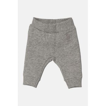 United Colors of Benetton pantaloni de trening din bumbac pentru bebeluși culoarea gri, neted, 3J70AF01R