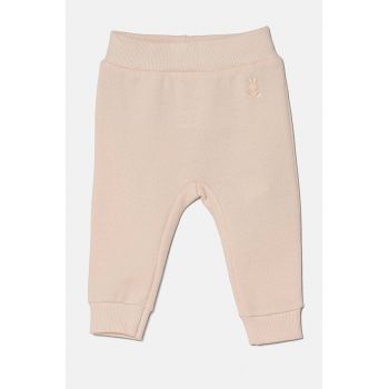 United Colors of Benetton pantaloni de trening din bumbac pentru bebeluși culoarea roz, neted, 3J70AF01R