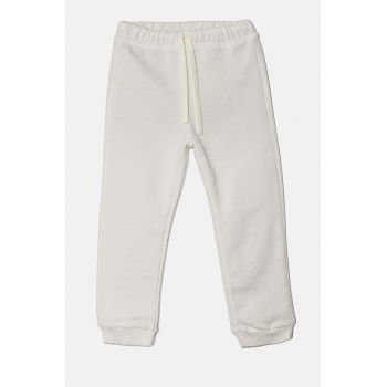 United Colors of Benetton pantaloni de trening din bumbac pentru copii culoarea alb, neted, 3J70GF01N