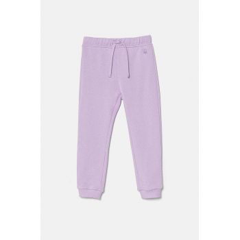 United Colors of Benetton pantaloni de trening din bumbac pentru copii culoarea violet, neted, 3J70GF01N