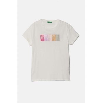 United Colors of Benetton tricou de bumbac pentru copii culoarea alb, 3I1XC10JQ